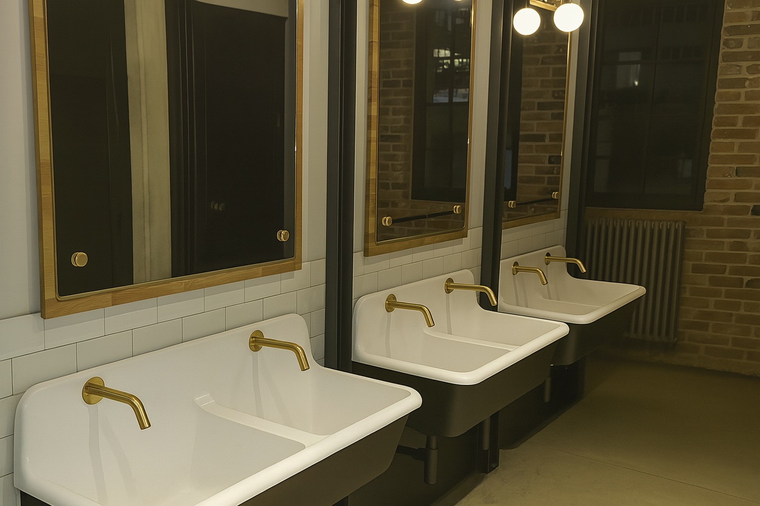 Airport restroom PVD and stainless fixtures